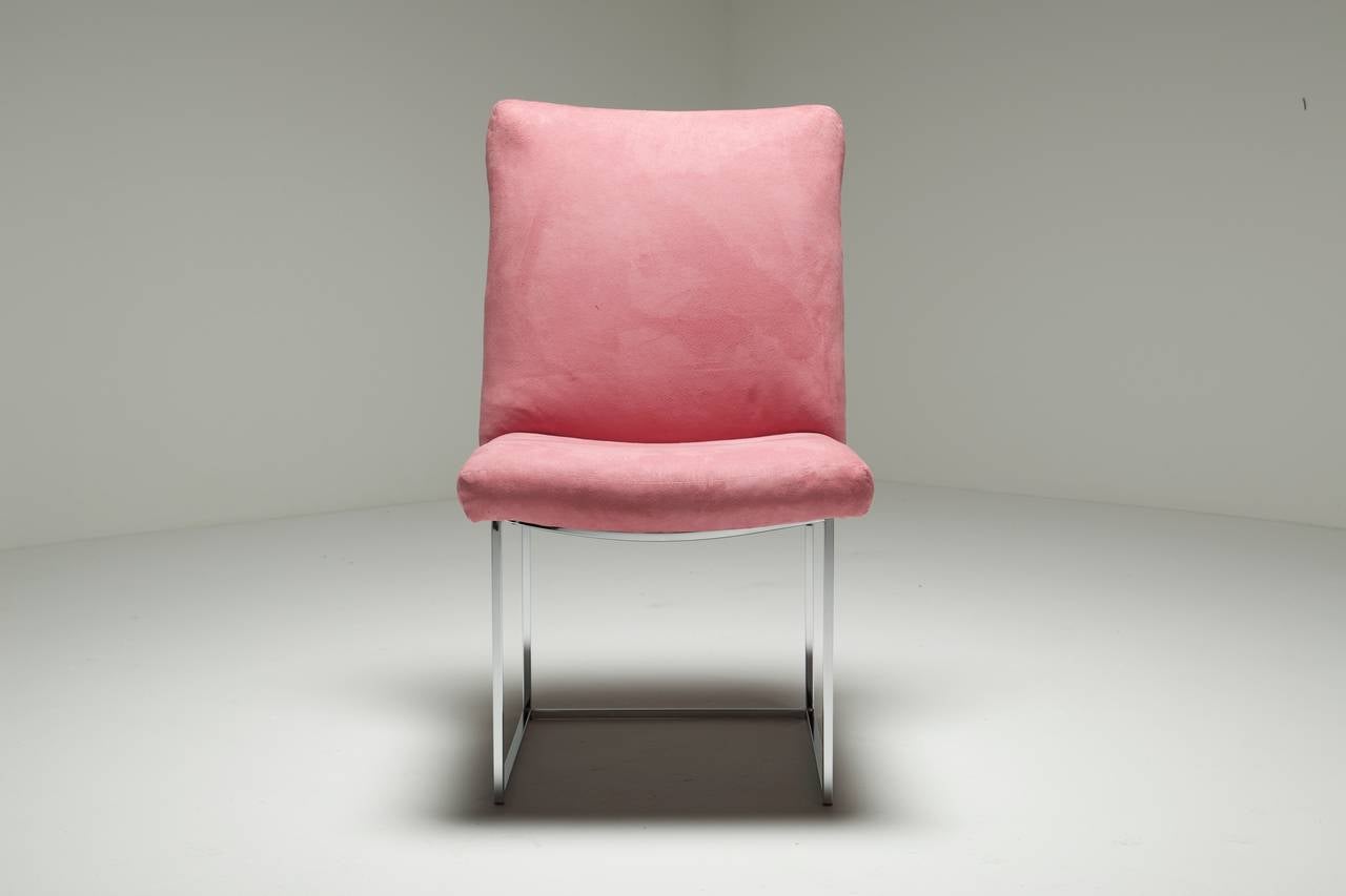 Mid-century Chrome Dining Chairs by Milo Baughman (Stoff) im Angebot