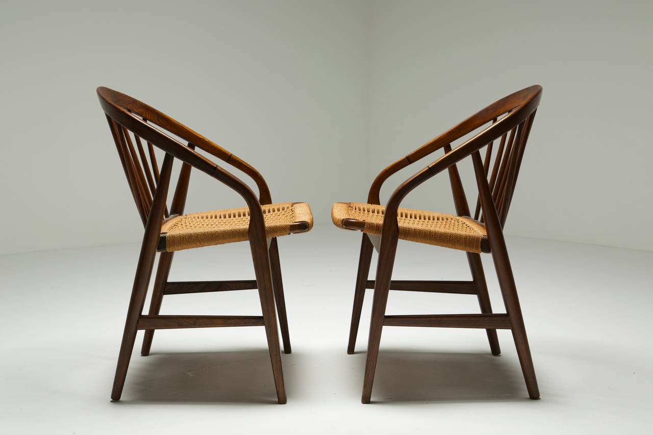 Stunning Pair of MidCentury Chairs with Woven String Seats at 1stDibs