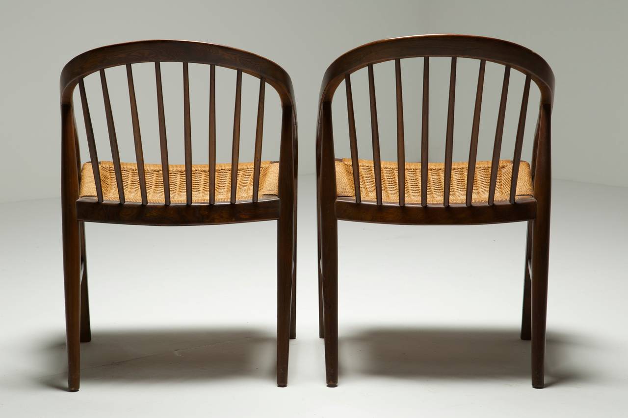 Stunning Pair of MidCentury Chairs with Woven String Seats at 1stDibs