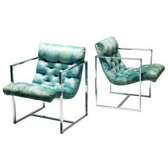 Pair of Teal Baughman Style Scoop Chairs