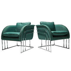 Pair of Milo Baughman style armchairs with Art Deco styling