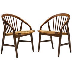 Stunning Pair of Mid-Century Chairs with Woven String Seats