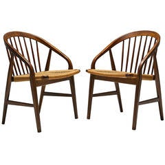 Stunning Pair of Mid-Century Chairs with Woven String Seats Stunning Pair of Mid-Century Chairs with Woven String Seats