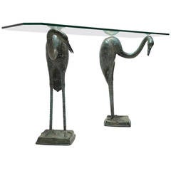 Bronze Patina Crane Console Table
