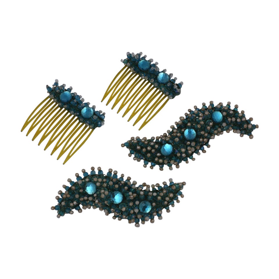 French Embroidered Combs and Brooches For Sale