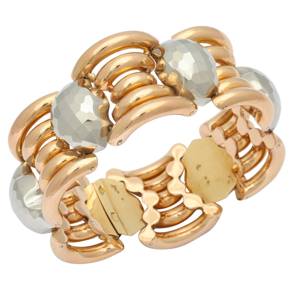 Italian Retro Rose Gold and Faceted Grey Gold Bracelet For Sale