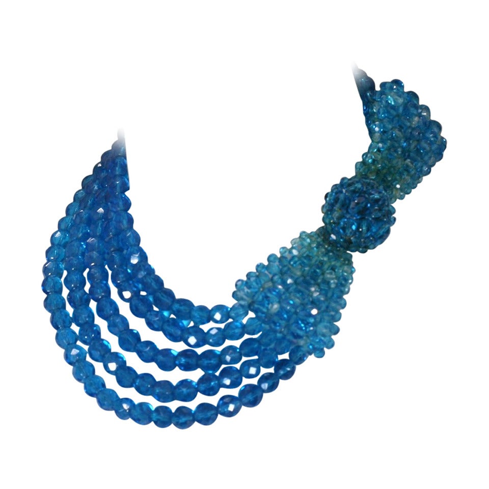 Coppola e Toppo Blue Crystal Bow Necklace For Sale