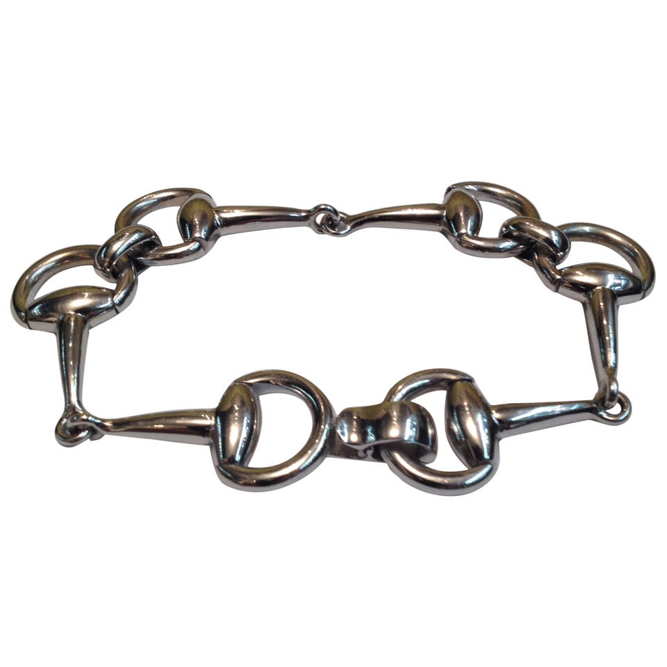White Gold Open Link Horsebit Flexible Unisex Link Bracelet