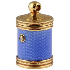 Vintage Zadora Blue Enamel Diamond Gold Pill Box