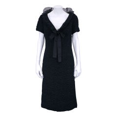 Christian Dior Black Silk Cloque and Lace Cocktail Dress