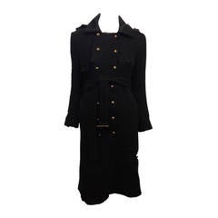 Lanvin Black Tweed Coat with Gold Buttons