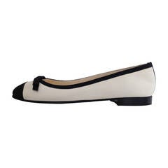 Chanel Black and White Leather Ballet Flats