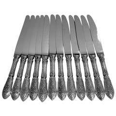 Antique French Sterling Silver Dinner Knife Set 12pc Stainless Blades Musical Instrument