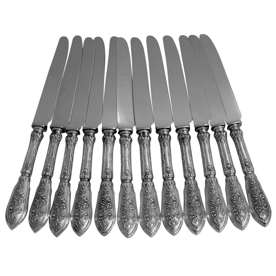 Henin French Silver Knife Set 12 pc. Stainless Blades Musical Instrument
