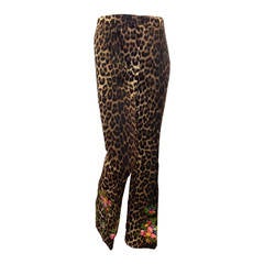Moschino Leopard Print Floral Embroidered Bellbottom Pants