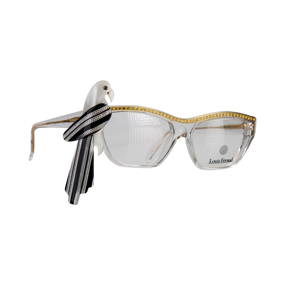 1980er Louis Feraud Gelb & Schwarz  Papageienrahmen für Gläser und Sonnenbrille