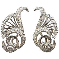 French Art Deco Diamond Platinum Earrings