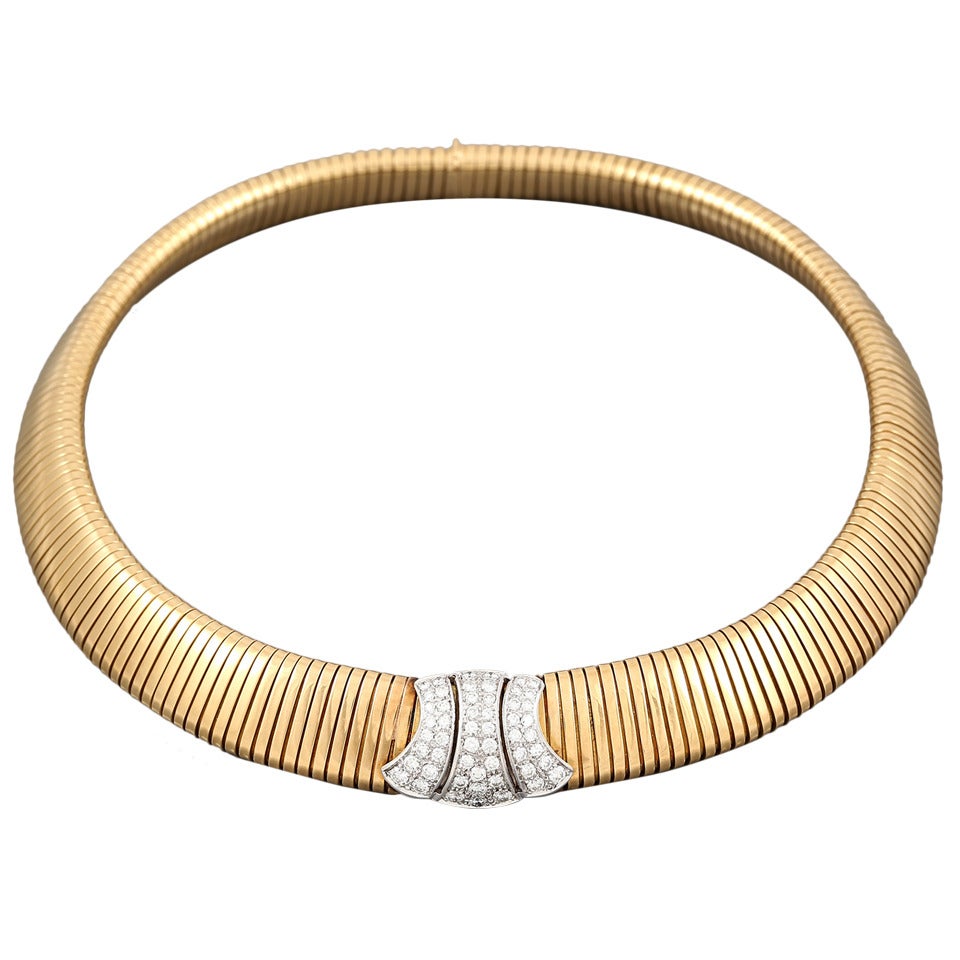 Weingrill Diamond Gold Tubogas Necklace For Sale