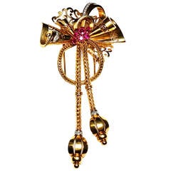 Ruby Diamond Gold Bow Clip Brooch