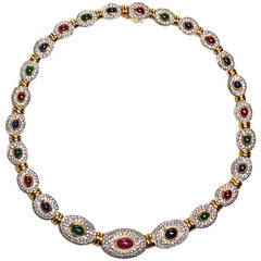 Ruby Sapphire Emerald Diamond Gold Necklace