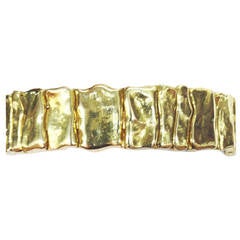 Elizabeth Cage Hand Hammered Flat Nugget Flexible Gold Bracelet