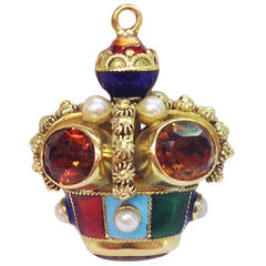 Enamel Citrine Pearl Gold Royal King's Crown Charm Pendant