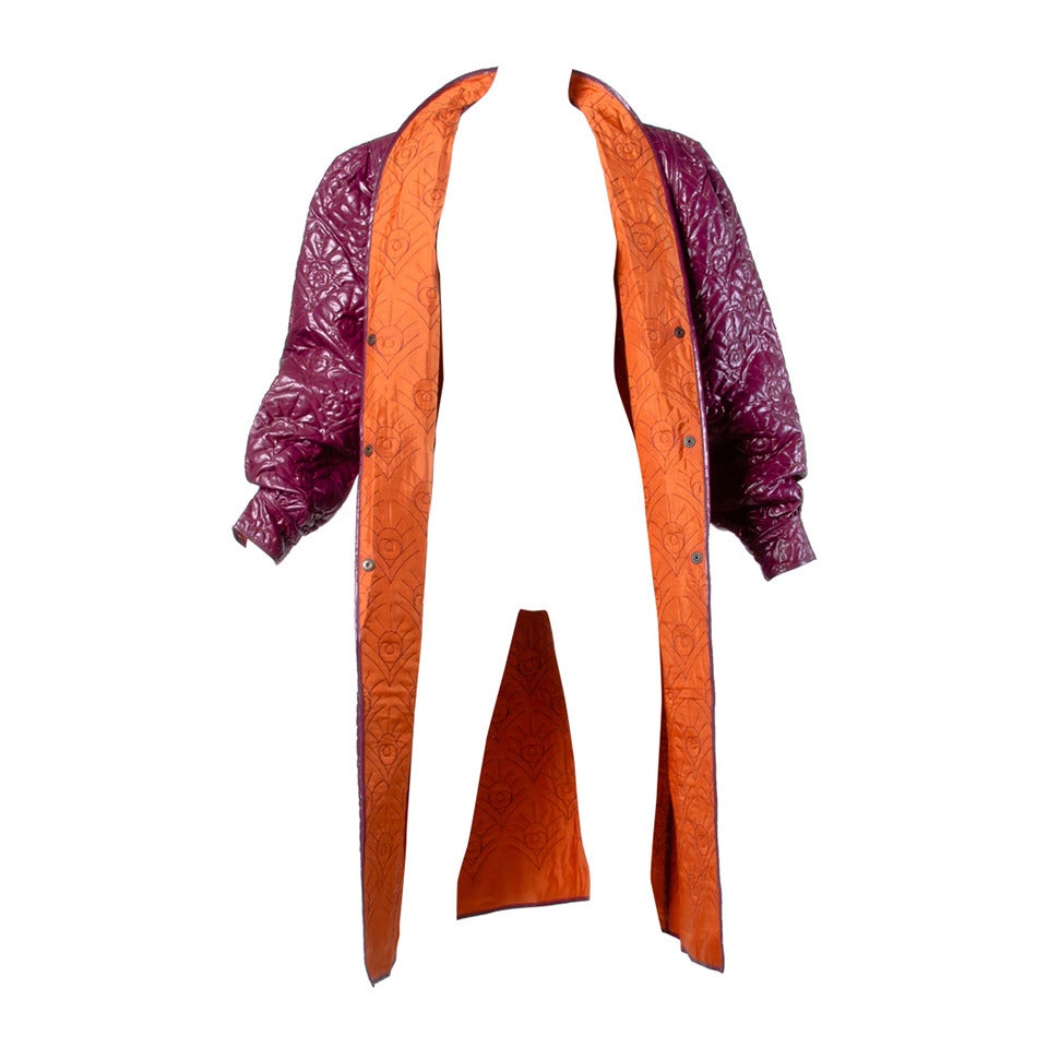 Krizia for Neiman Marcus Vintage 1980s 80s Quilted Purple + Orange Coat