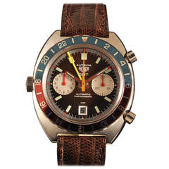Vintage Heuer Stainless Steel Autavia GMT Dual Time Zone Wristwatch circa 1970s