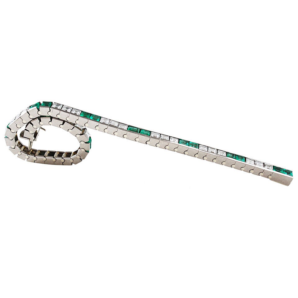 Green Emerald Diamond Gold Tennis Bracelet For Sale at 1stdibs