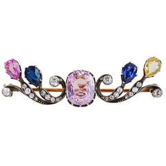 Belle Époque French Pink Sapphire Diamond Brooch 7