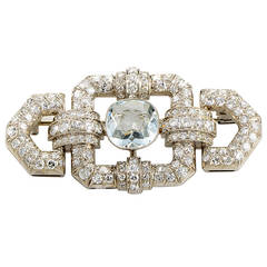 Antique Aquamarine Diamond White Gold Brooch Antique Aquamarine Diamond White Gold Brooch