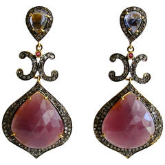 Raspberry Pink Violet Sapphire Diamond Candace Earrings 3