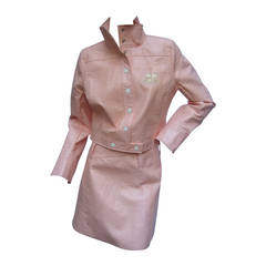 Courreges Paris Iconic Mod Pink Vinyl Jacket & Skirt Suit Size 40
