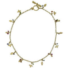 Mish Pearl Gemstone Gold Little Leaf Necklace