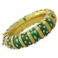 Tiffany & Co. Schlumberger Dot Losange Green Enamel Gold Bracelet