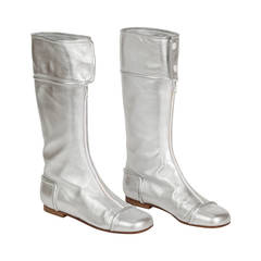 1990s Iconic Courreges Silver Leather Go-Go Boots Size 39