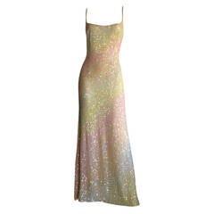 Exceptional Retro Frank Usher Crystals & Sequins Rainbow Gown