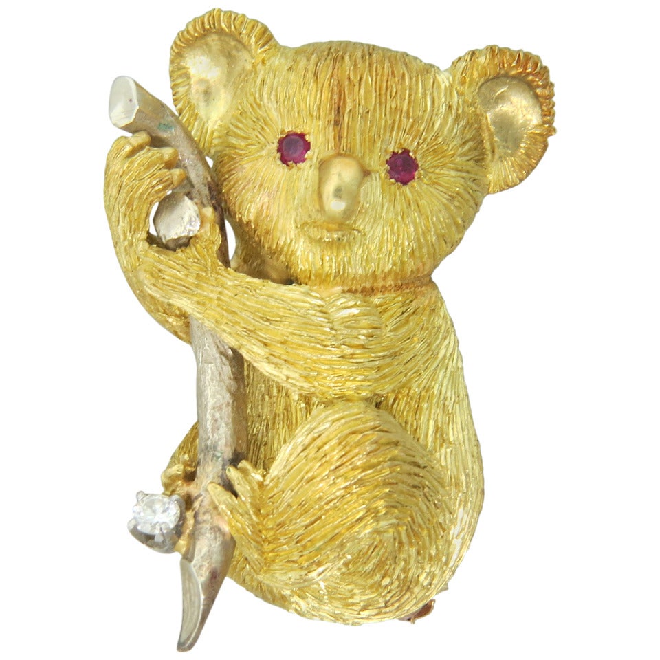 Ruby Diamond Gold Koala Brooch Pin
