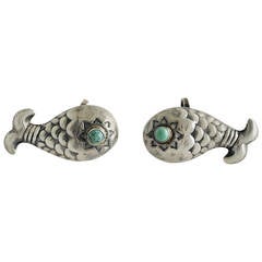 Hubert Harmon Taxco Sterling Silver Whimsical Fish Motif Earrings