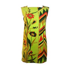 Emilio Pucci Olive Green Orange and Red Floral Print Velvet Shift Dress 4