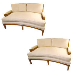 Pair of Ultra Chic Caned, Carved and Curved Settees