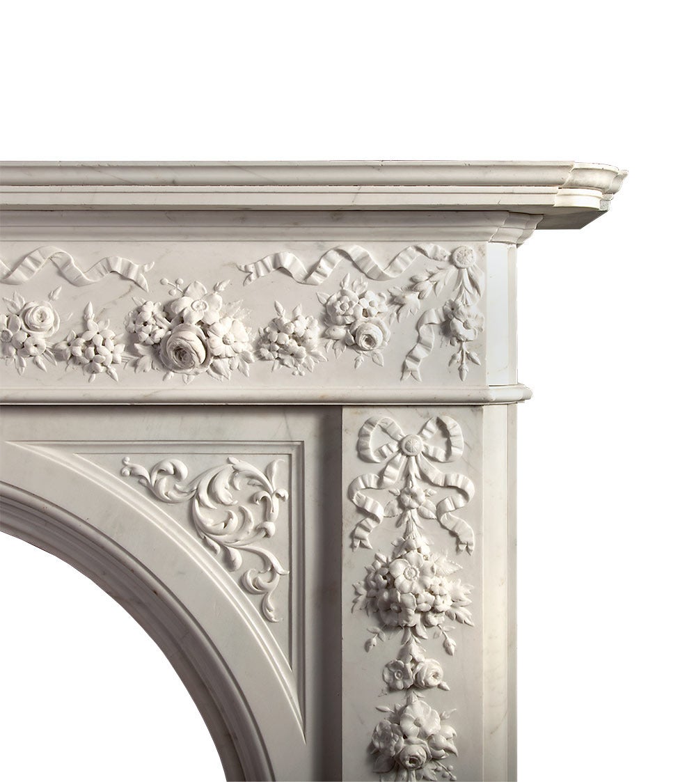 Highly Carved White Statuary Marble Fireplace