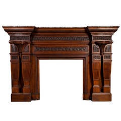 Large 19th Century English Oak Antique Fireplace