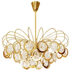 Italian Sciolari Style Chandelier, Glass and Brass, 1960s 7