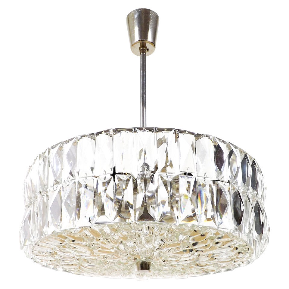 1960s Austrian Crystal and Textured Glass Chrome Chandelier at 1stdibs