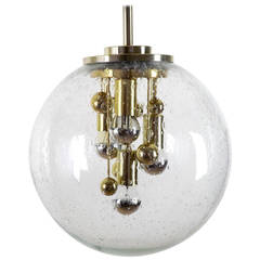 1970s Doria Glass and Brass Globe Pendant Chandelier 5