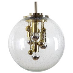 Large Doria Globe Pendant Light, Glass and Brass, 1970