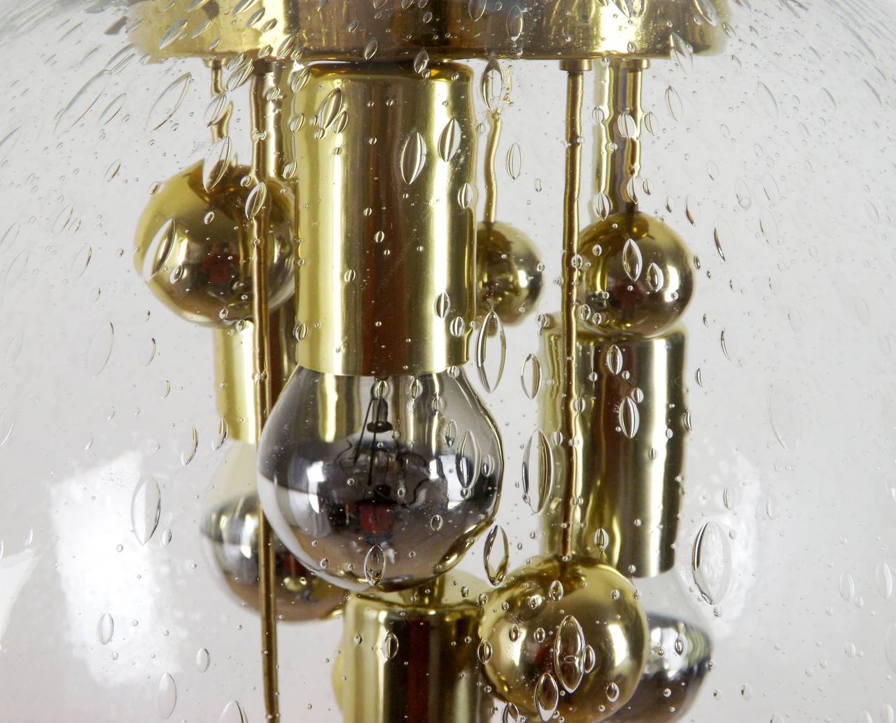 Mid-Century Modern Large Doria Globe Pendant Light, Glass and Brass, 1970 For Sale