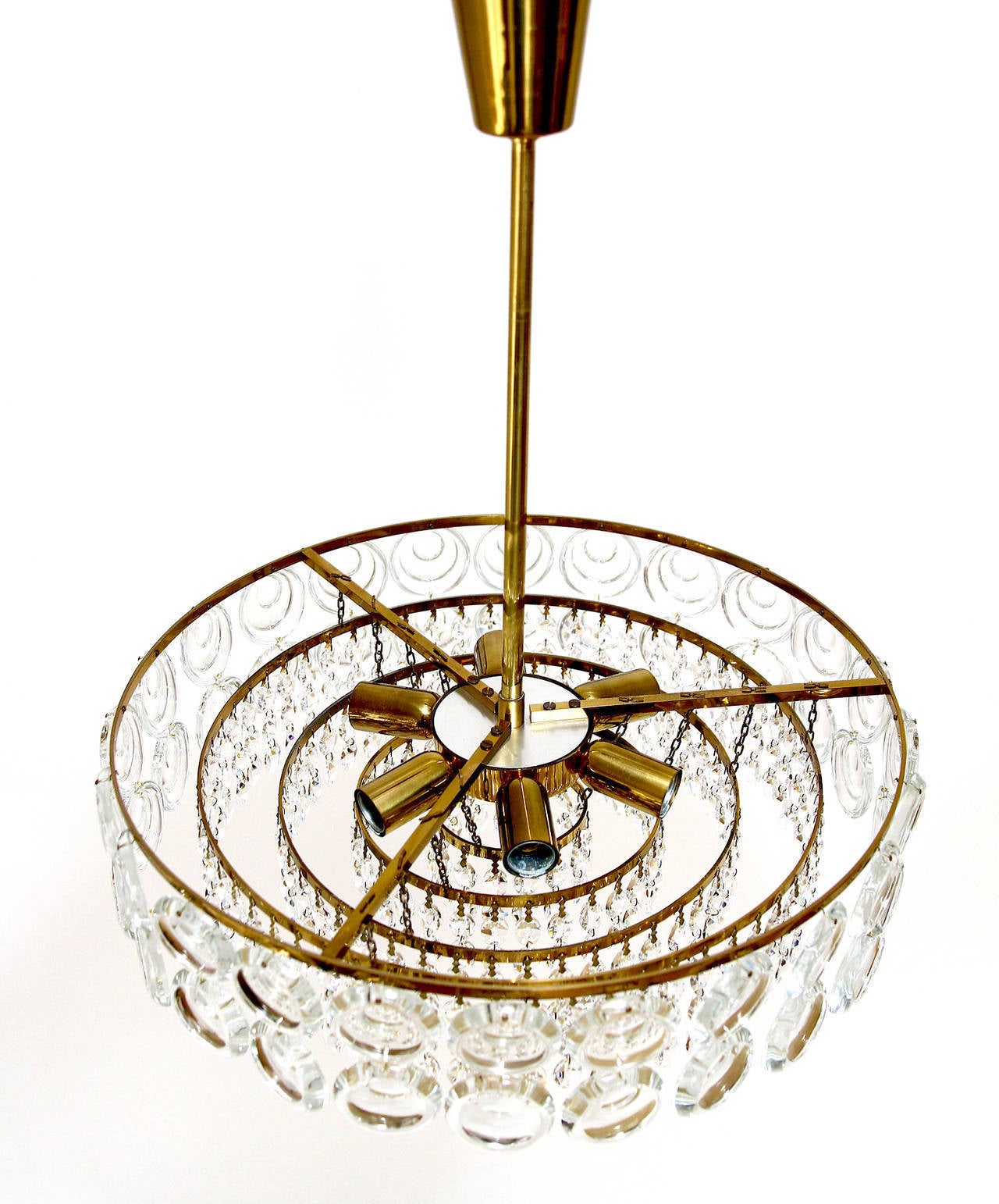 Brass and Lens Glass Sciolari Style Chandelier or Flush Mount, Italy, 1960s In Good Condition In Hausmannstätten, AT