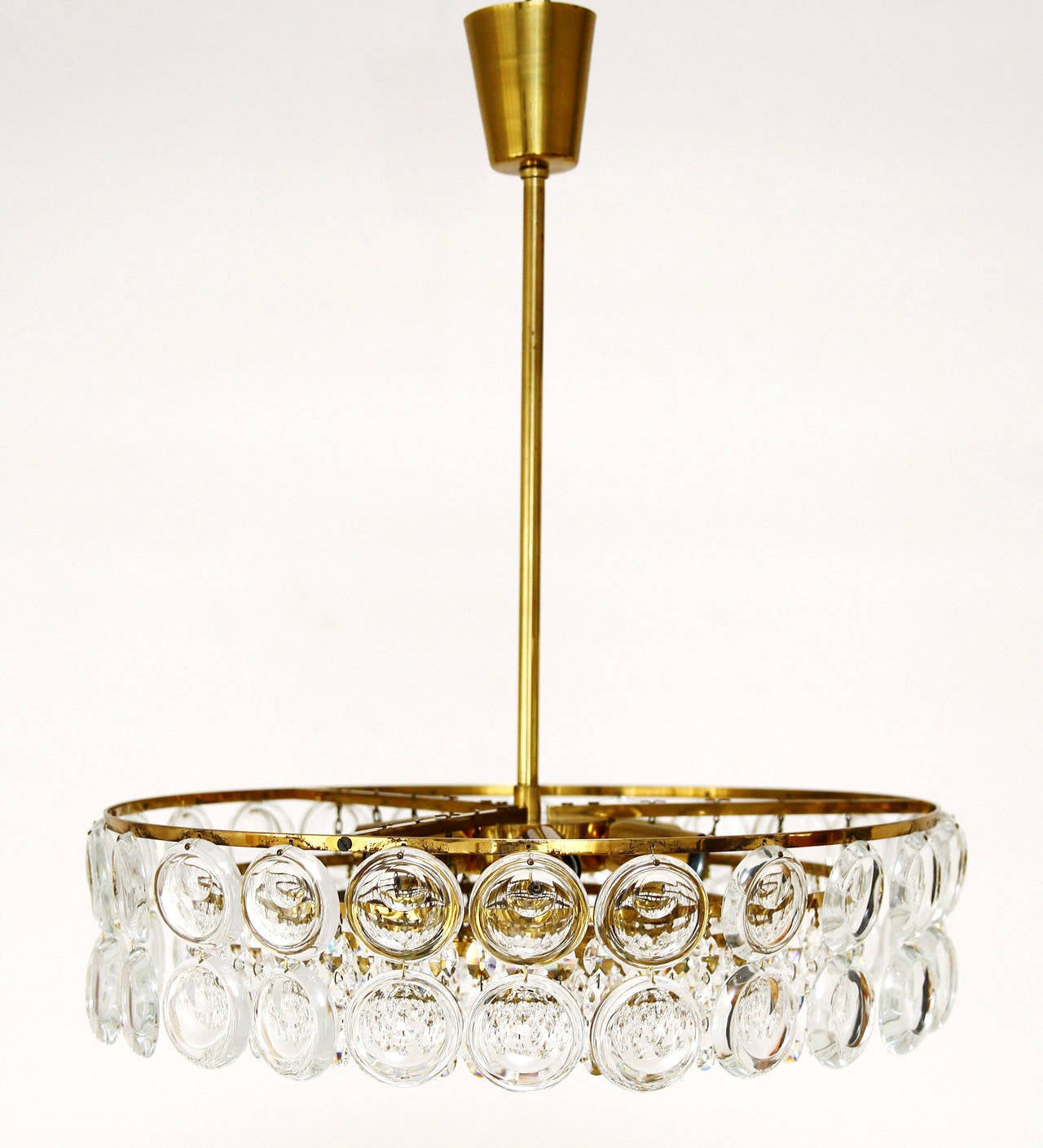 Italian Brass and Lens Glass Sciolari Style Chandelier or Flush Mount, Italy, 1960s